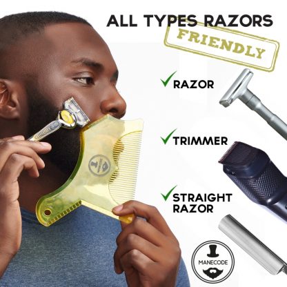 Template Shaper Tool for Beard Shaping - Guide for Men's Beard Styling and Grooming with Fully Approved Lines Design, Extra Slim Edge and Full Transparent Control (Yellow)